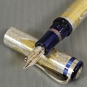Montegrappa 1912 Gea 2001 Ltd. Ed. sterling silver & gold foil overlay fountain pen: blue marbled