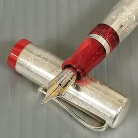 Montegrappa 1912 - 1000 Miglia 70th Anniv. Ltd. Ed. fountain pen: sterling silver over red marbled