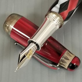 Montegrappa Italia Invito a Rigoletto fountain pen: red, black, & white resin w/ sterling silver &
