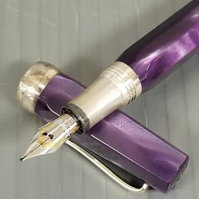 Montegrappa Italia Piccola fountain pen: sterling silver & marbled purple resin w/ 18k gold nib, No#