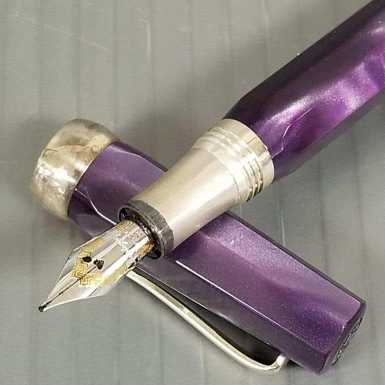 Montegrappa Italia Piccola fountain pen: sterling silver & marbled purple resin w/ 18k gold nib, No# (1 of 17)