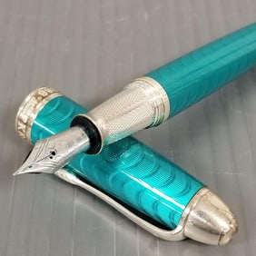 Krone Bold Daring fountain pen: sterling silver & turquoise color w/ 18k gold nib, #026/388 w/ boxes