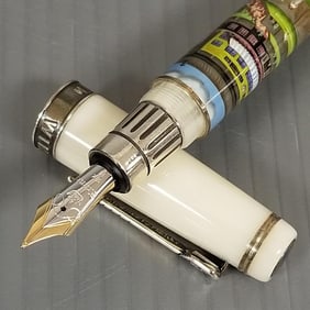 Krone Wimbledon fountain pen: sterling silver & cream enamel w/ 18k gold nib, #34/388 w/ boxes