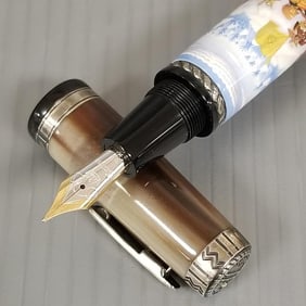Krone General Custer fountain pen: horn, enamel, & sterling silver trim w/ 18k gold nib, #56/388 w/
