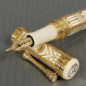 Santini Italia Giotto Tower sterling silver vermeil fountain pen w/ 18k gold nib, #10/88 w/ boxes