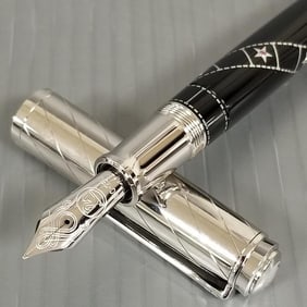 Pelikan Silver Screen fountain pen: sterling silver, black resin, & 4 rubies w/ 18k gold nib,