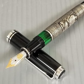 Pelikan Toleda fountain pen: sterling silver & black resin w/ 18k gold nib, #5E/87 w/ boxes