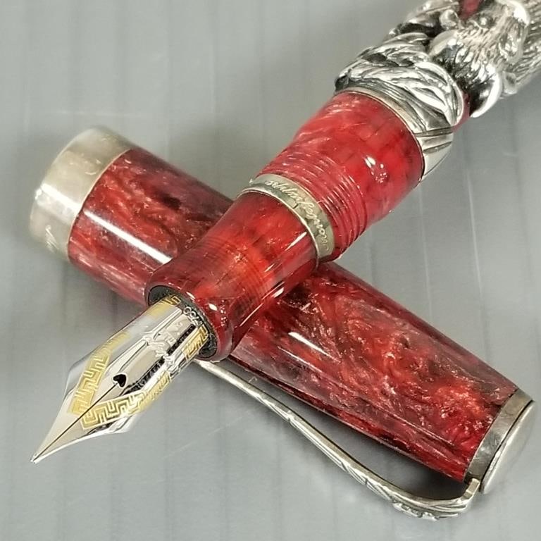Montegrappa 1912 Oriental Zodiac Collection 2002 bull fountain pen: sterling silver & marbled resin (1 of 19)
