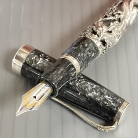 Montegrappa 1912 Oriental Zodiac Collection 1998 horse fountain pen: sterling silver & black marbled