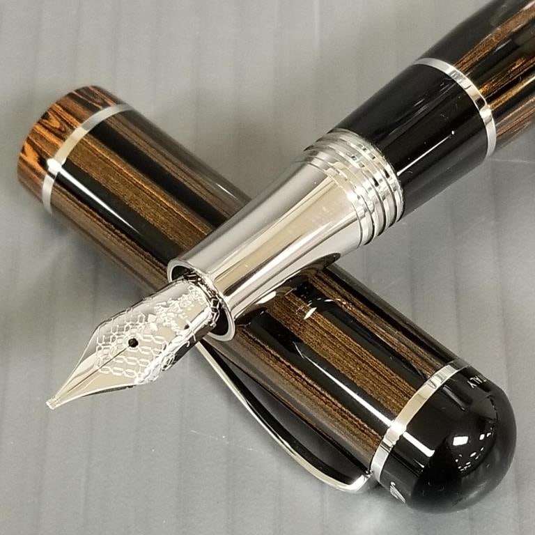 Montegrappa Mia Carissina fountain pen: ebonite resin w/ 18k gold nib, #012/100 w/ boxes: Montegrappa Mia Carissina fountain pen: ebonite resin w/ 18k gold nib, #012/100 w/ boxes - Overall Dimensions: 12" x 6" x 6"