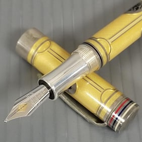Conway Stewart Romanoff fountain pen: sterling silver & yellow enamel w/ 18k gold nib, #080/1547 w/