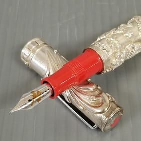 Omas 1997 limited edition Return To The Motherland fountain pen: sterling silver & blue resin w/ 18k