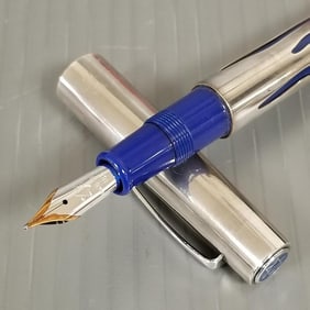 Omas Israel 50th Jubilee fountain pen: sterling silver & blue resin w/ 18k gold nib, No# w/ boxes
