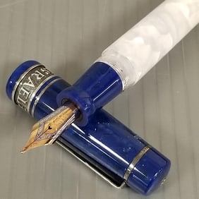 Delta Israel 50th Jubilee fountain pen: sterling silver & blue and white resin w/ 18k gold nib,