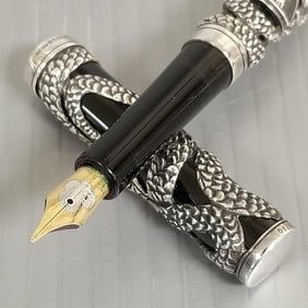 Parker LE snake fountain pen: sterling silver, emeralds, & black resin, #720, No box