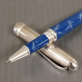 Lalex 1938 Italy rollerball pen: sterling silver & blue resin, No#, w/ Fountain Pen Hospital box