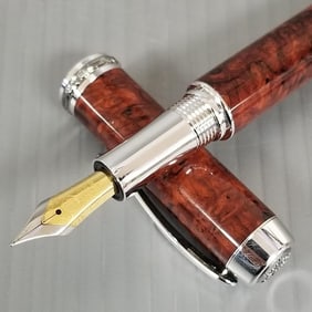 Lanier? burlwood fountain pen in red leather case