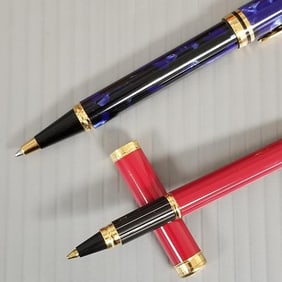 2 Waterman rollerball pens: Rhapsody mineral blue & ladies pocket size red w/ boxes