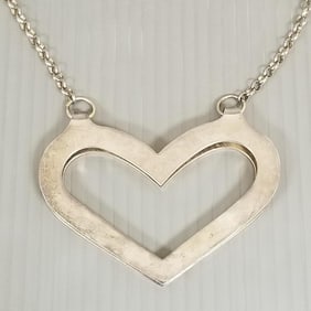 Andreas Mikkelsen Denmark sterling silver heart pendant necklace: 83.0g, 3 1/2"L heart, 26"