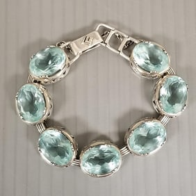 Silpada sterling silver & blue glass stones bracelet: 47.0g, 7 1/2"L, 5/8"W