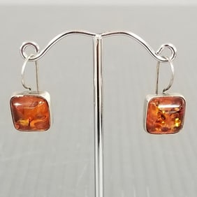 Lori Bonn sterling silver & amber pierced earrings: 1" total length