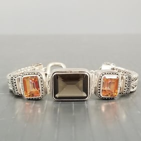 Lori Bonn sterling silver & smoky quartz, etc bracelet: 40.0g, 8"L, 1/2" @ widest