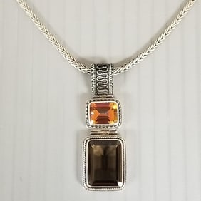 Lori Bonn sterling silver & smoky quartz, etc pendant necklace: 23.0g, 1 3/4" pendant, 19 1/2" chain