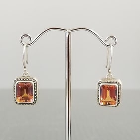 Lori Bonn sterling silver & synthetic topaz pierced earrings: 1" total length