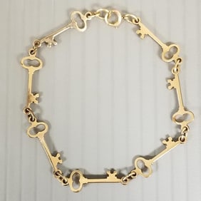 Vintage gold filled skeleton key link bracelet: 8"L