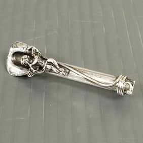 Signed REO sterling silver posy flower holder pin: angel motif, 2 1/8"