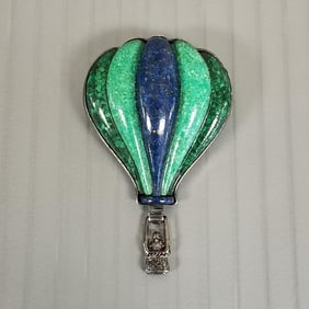 Carolyn Pollack sterling silver hot air balloon pendant / brooch w/ lapis, turquoise, & malachite
