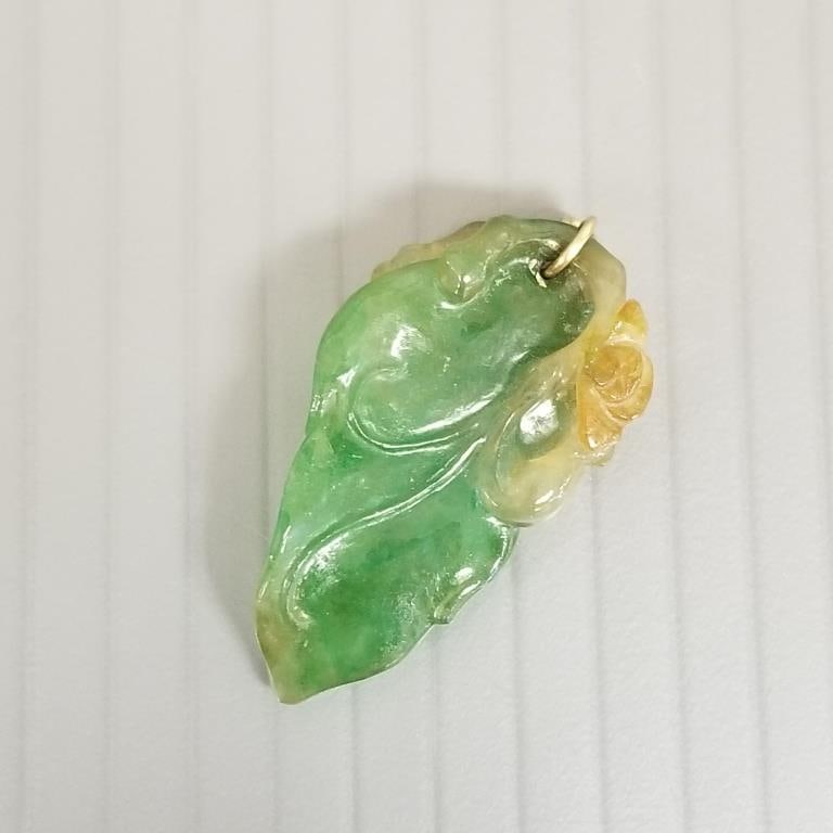 Multi-color jade pendant w/ tested 14k gold bail - 1 1/2"L (1 of 7)