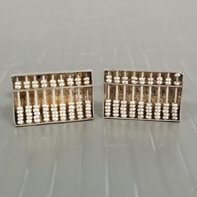 Vintage Chinese sterling silver abacus cufflinks marked Hong Kong D.D. - 3/4"