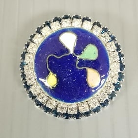 Joseph Warner vintage enamel & rhinestone brooch - 1 1/2"