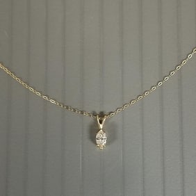 14k gold & marquise diamond pendant necklace - approx. 3 x 5.5mm diamond, 16" chain