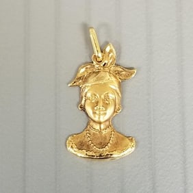 18k gold figural pendant w/ French eagle head hallmark - 7/8" total length