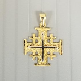 18k gold Jerusalem cross pendant - 1.6 grams, 7/8" total length