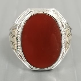 Vintage sterling silver men's ring s/w agate - 3/4" @ widest, size 9 1/2