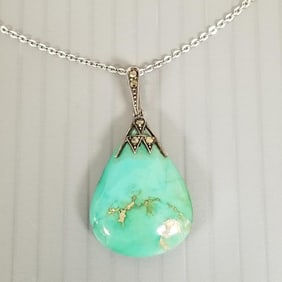 Vintage sterling silver pendant necklace s/w turquoise & marcasite - 1 5/8" pendant total length,