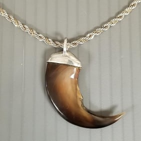 Sterling silver claw pendant necklace - 1 1/2" pendant, 18" chain