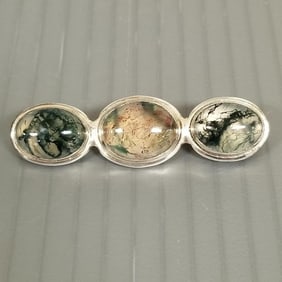 Great Falls Metal Works sterling silver & moss agate pin - 2"