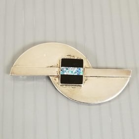 Great Falls Metal Works sterling silver, opal, & onyx pin - 2 1/2"