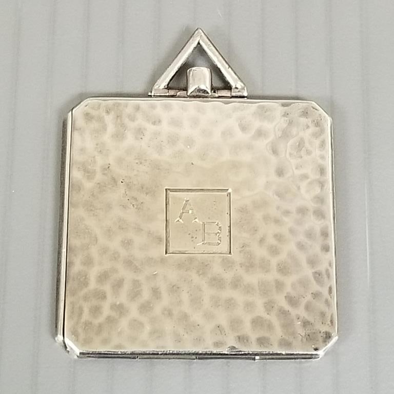 Antique EJB Co sterling silver locket w/ hammered texture, monogrammed AB - 22 grams, 2" total: Antique EJB Co sterling silver locket w/ hammered texture, monogrammed AB - 22 grams, 2" total length