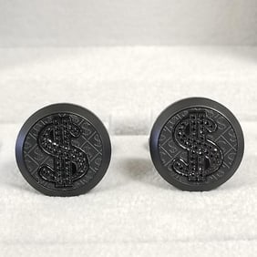 Montegrappa Italia cufflinks blackened stainless steel & crystal w/ dollar sign motif