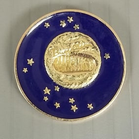 14k gold & enamel Tiffany & Co. pin 1st Moon Landing - 15.4 grams total, 1 1/4" diameter,