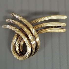 Tiffany & Co. 14k gold brooch textured hollow tube swirl - 8 grams total, 1 3/4"L