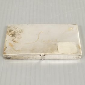 Sterling silver Taller Borda gold inlaid calling card case - 95 grams, 2" x  3 3/4"