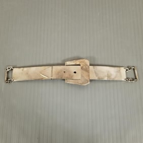 Sterling silver handmade artisan belt buckle signed GC - 85 grams, 1 1/2" @ widest, approx. 8"L