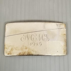 Antique sterling silver hinged calling card case dated 1915 - 38 grams, 1 3/4" x 3"
