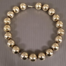 Taxco sterling silver 3/4" bead necklace - 131 gr, 18"L